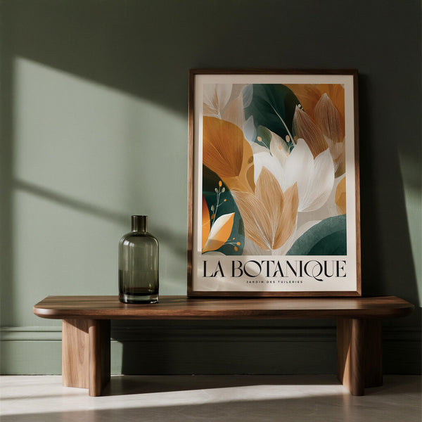 Wall art with leaves in overlapping layered composition