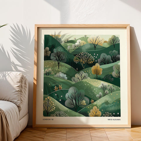 Green hills artwork perfect for Japandi decor.