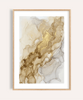 Abstract Gold Art Print with fluid marbling and metallic ribbons