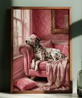 Dalmatian Art Print featuring Pink, White, Black for chic lounge poster