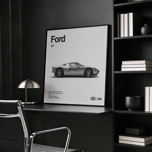 Gray and White Ford Gt Art Print poster suited for office decor