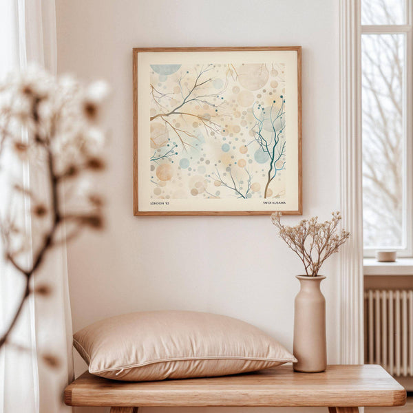 Abstract neutral artwork with organic shapes and soft hues