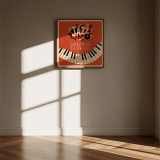 Jazz Festival Art Print with JAZZ lettering, music notes, and instrument silhouettes poster
