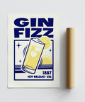 Classic Vintage Gin Fizz Print poster Blue and Yellow for hallway