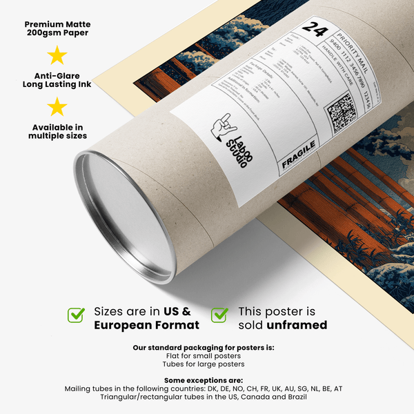 Room decor scene pairing Orange and Blue accents with winter art