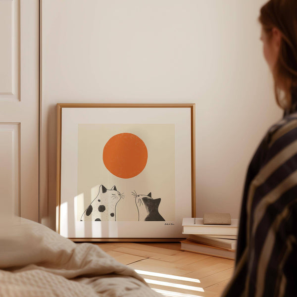 Contemporary minimalist orange cat art print ideal as a thoughtful gift