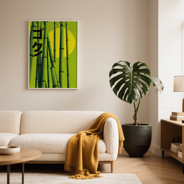 Living room wall art Green Bamboo Print in green tones as a print