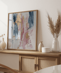 Pink Abstract Square Art with Pink, Blue, Gold for hallway accent wall