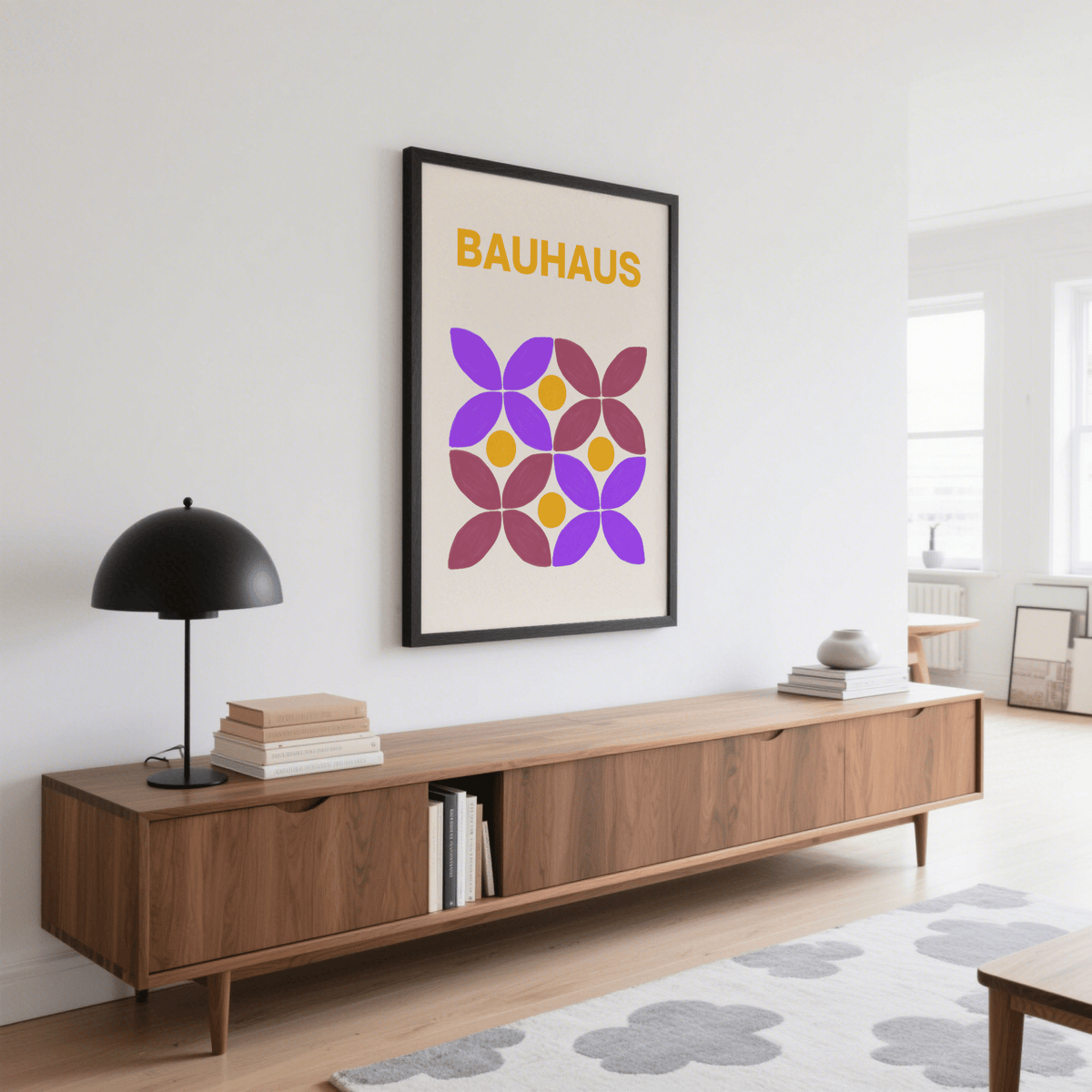 Bold Geometric Bauhaus Art featuring Purple, Yellow for contemporary decor