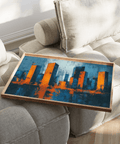 Abstract Cityscape Wall Art for living room featuring blue and orange