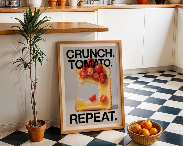Tomato and toast photo in Dining Table Wall Art, styled for a fresh modern kitchen.