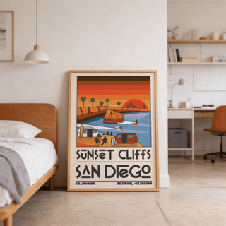 Lower section of Vintage San Diego Wall Art with “San Diego” typography and California text