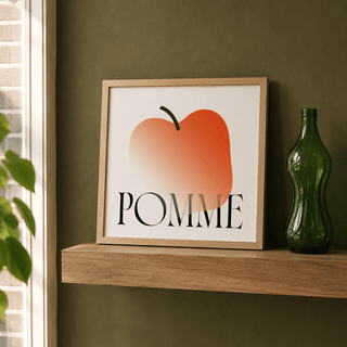 Sleek food typography print in black, white, and orange palette