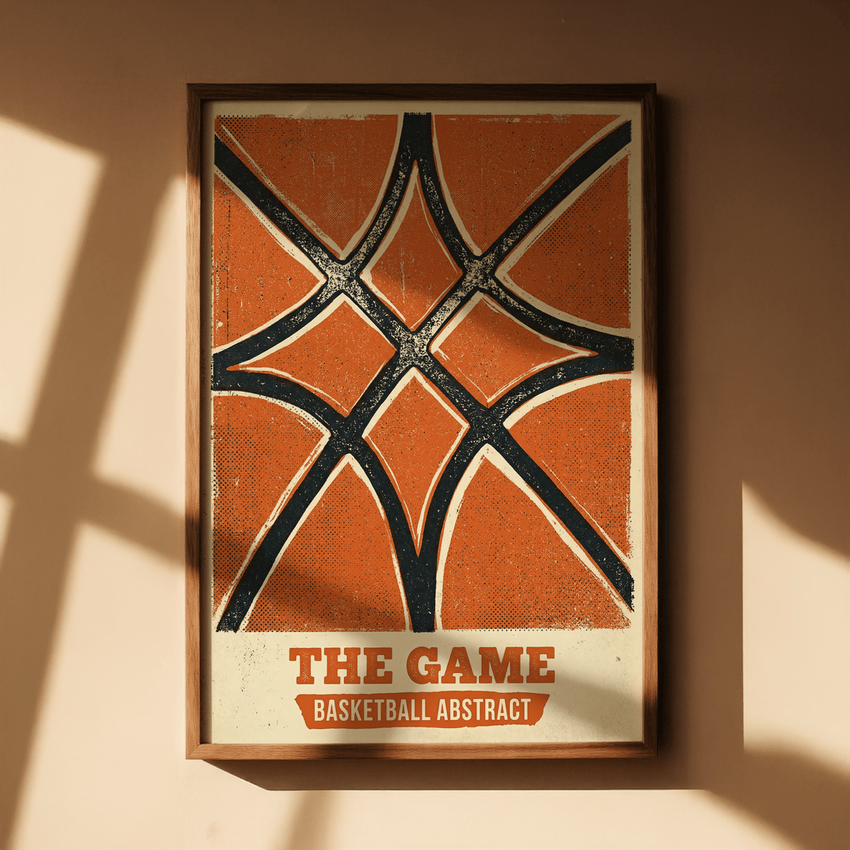 Minimal sports wall art print featuring diamond-shaped panels formed by bold seam lines
