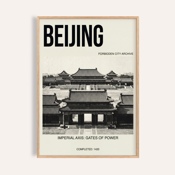 Bold BEIJING headline poster with Forbidden City gate photo wall art