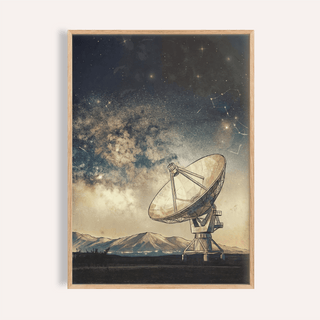 Space Satellite Art Print in Blue Beige Black for living room wall art