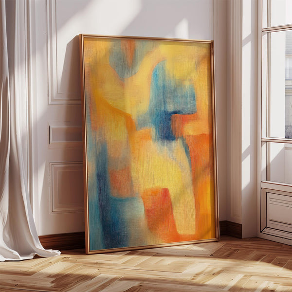 Modern Art Posters print with wabi sabi-inspired abstract shapes in warm orange and blue.