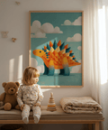 Orange and Blue Cute Dinosaur Art Print suitable for playroom decor