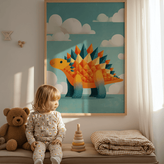 Orange and Blue Cute Dinosaur Art Print suitable for playroom decor