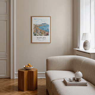 Watercolor illustration of Naples bay showing cathedral dome and harbor curve