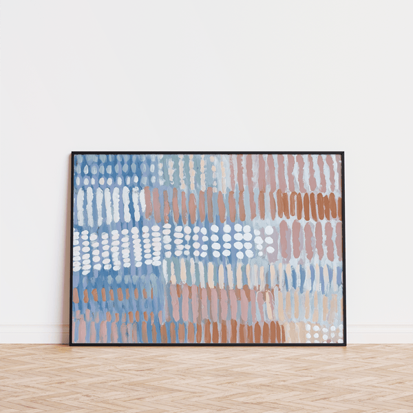 Minimal geometric Contemporary Abstract Print in Blue Pink Beige for entryway
