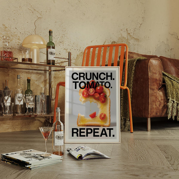 Dining Table Wall Art with vibrant tomatoes on toast, ideal for dining room walls.