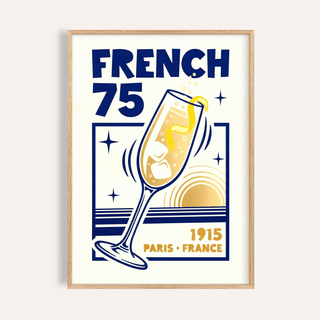 French 75 Art Print in yellow and blue for kitchen wall art