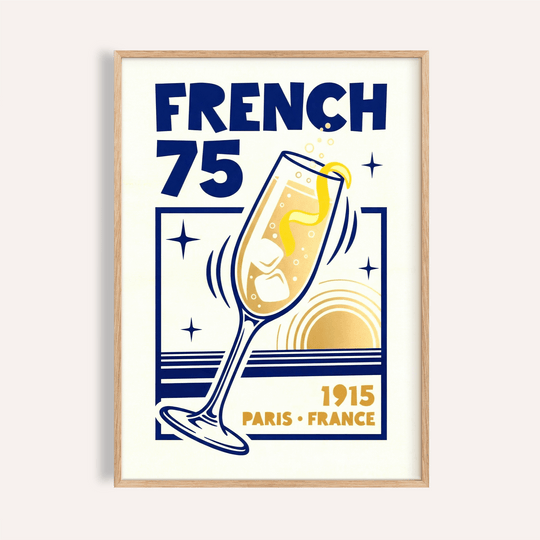 French 75 Art Print in yellow and blue for kitchen wall art