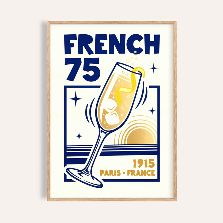 French 75 Art Print in yellow and blue for kitchen wall art