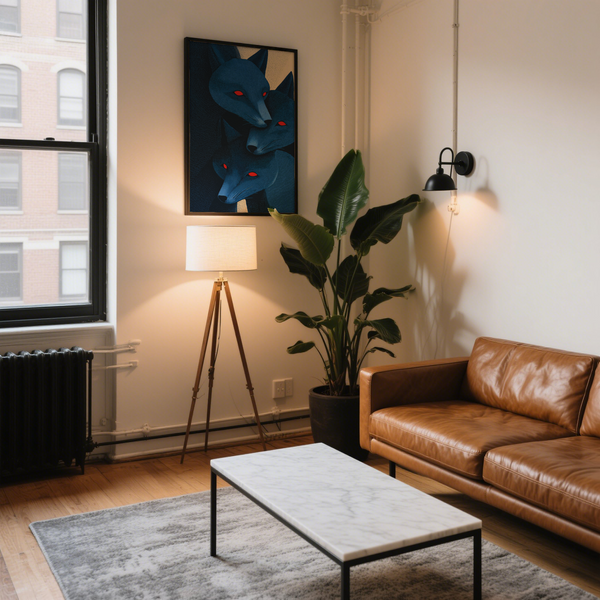 Blue Fox Art Print poster showing three fox faces with fine line texture