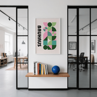 Modern Graphic Print poster with geometric shapes in Green and Pink for study