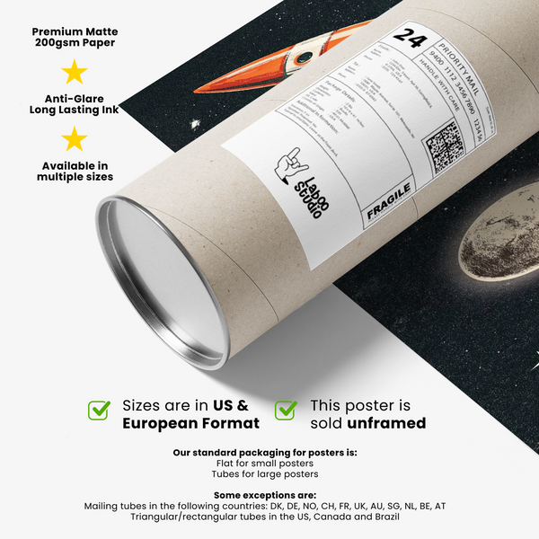 Rocket Ship Wall Art in cosmic Red, Beige, White, Black for hallway