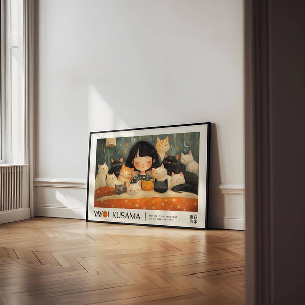 Abstract cat art print featuring a dreamlike and gentle design