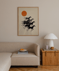 Dynamic equine silhouette artwork with trailing brush-stroke tails