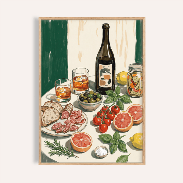 Food and Drink Art Print in green, white, multicolored for kitchen wall art