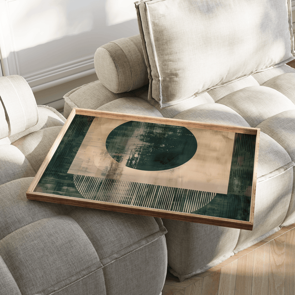 Minimalist Abstract Geometric Poster in Green and Beige for hallway wall art