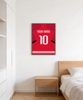Minimal football shirt poster showing YOUR NAME above large 10
