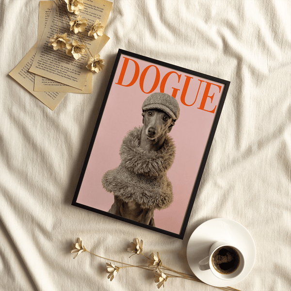 Dressed Up Dog Print wall art with Red background for bedroom ambiance