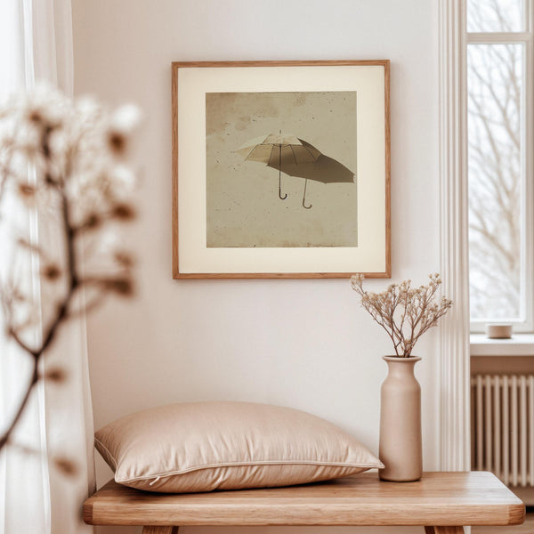 Minimalist surrealist poster with a nostalgic antique aesthetic