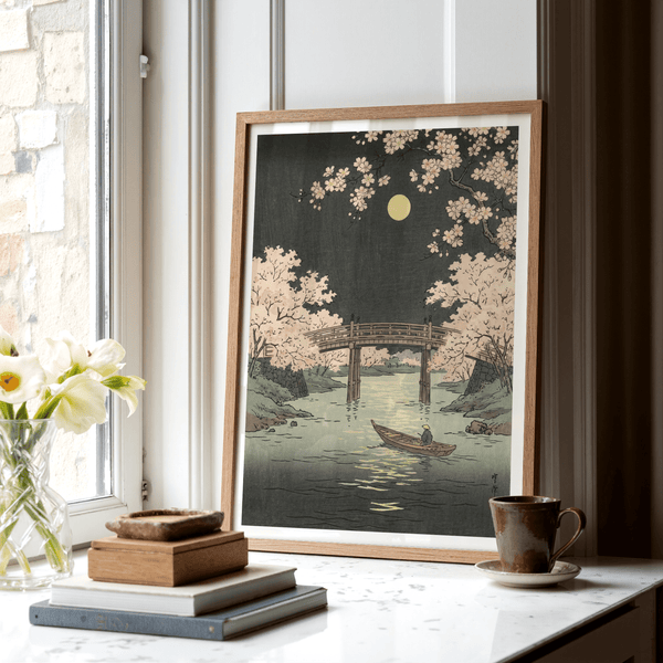 Cherry Blossom Art Print in Yellow and Black for modern entryway wall art
