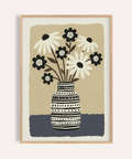 Flower Vase Wall Art with Gray, Beige, White, and Black for living room poster