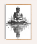 Meditating Buddha Print, Black and White, living room, art print
