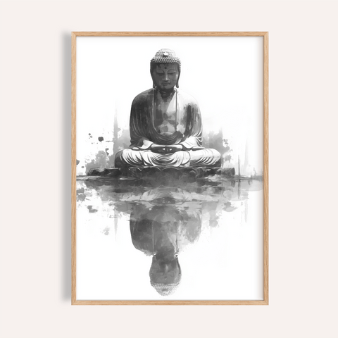 Meditating Buddha Print, Black and White, living room, art print