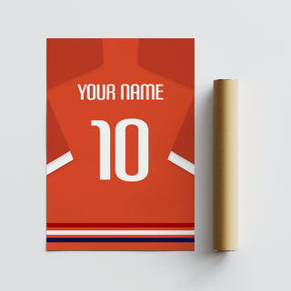 Detail of Netherlands Football Shirt Poster showing orange, white, and blue striped hem