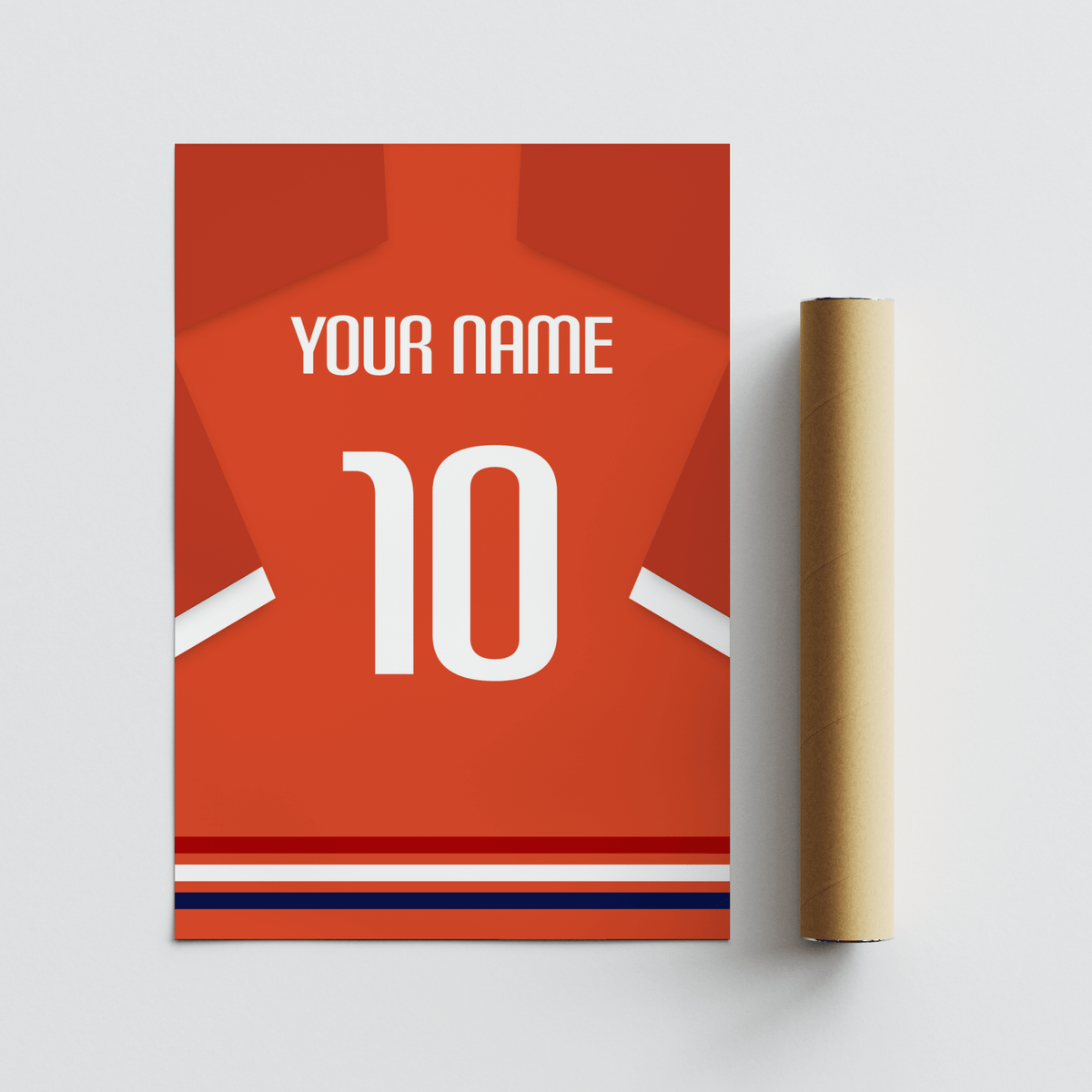 Detail of Netherlands Football Shirt Poster showing orange, white, and blue striped hem