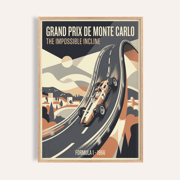 Featured Grand Prix Wall Art poster with race car on looping incline and bold headline text