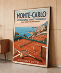 Monte Carlo Tennis Print illustration of players rallying on orange surface