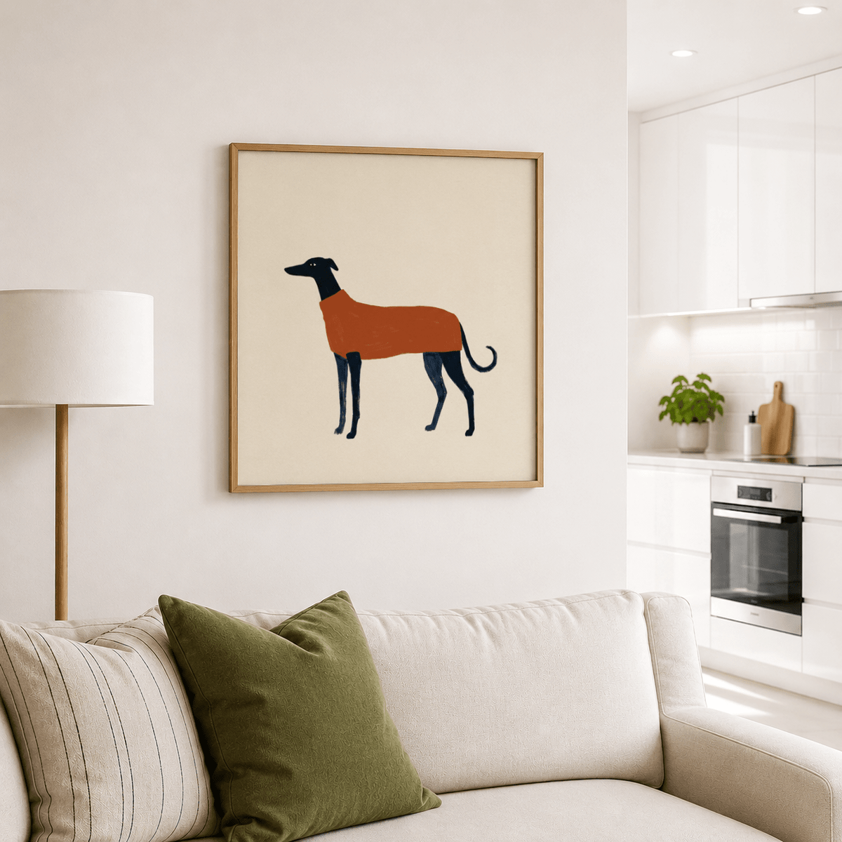 Elongated hound profile graphic with negative space emphasis