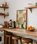 Cozy Matcha Art poster with orange, green, pink tones for kitchen wall