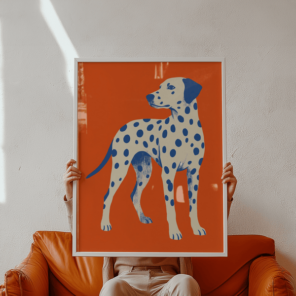 Dalmatian Dog Art Print for bedroom in vibrant Orange and Blue